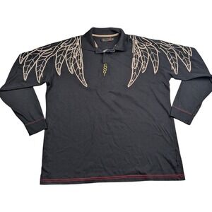 Vintage COOGIE Feather Angle Wings Embroidery Polo Mens 3XL‎ Black Long Sleeve